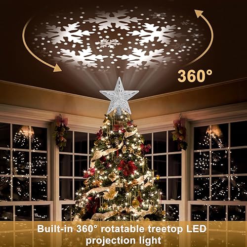 Miniatura 29 de Decoración para árbol de Navidad iluminada con 6 patrones proyectados, estrella de Navidad con luces giratorias LED integradas, proyector