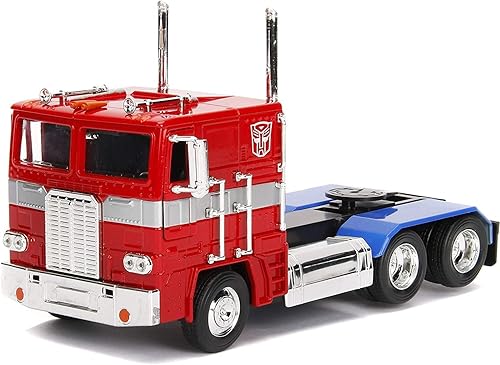 Jada Toys Transformers G1 Optimus Prime Camión con robot en chasis, auto fundido a presión