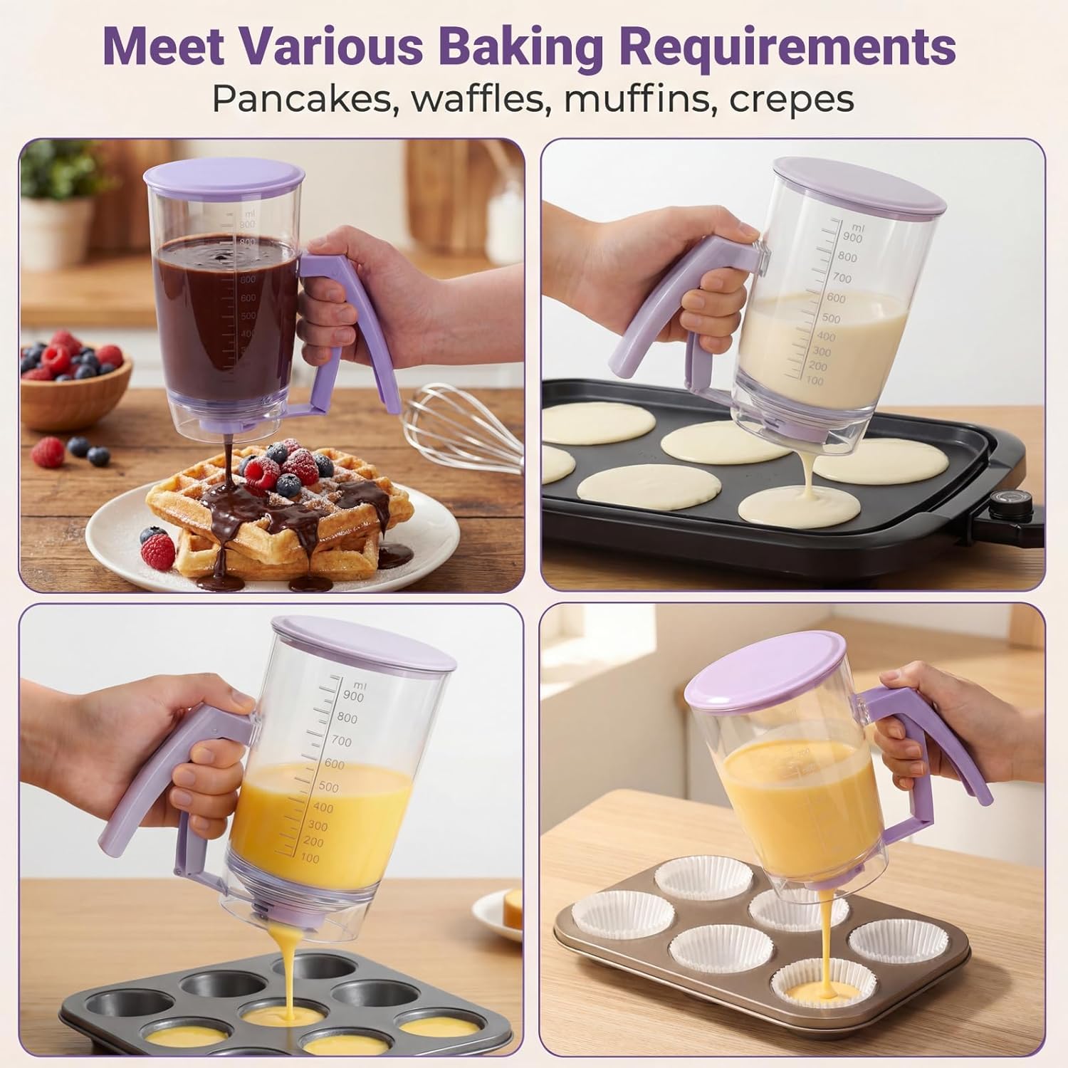 Batter Dispenser with Squeeze Handle, Measured Batter Bottle for Pancakes, Waffles, Cup Cakes, Muffins & Crepes, Easy-To-Wash Baking Tool (1 PCS)