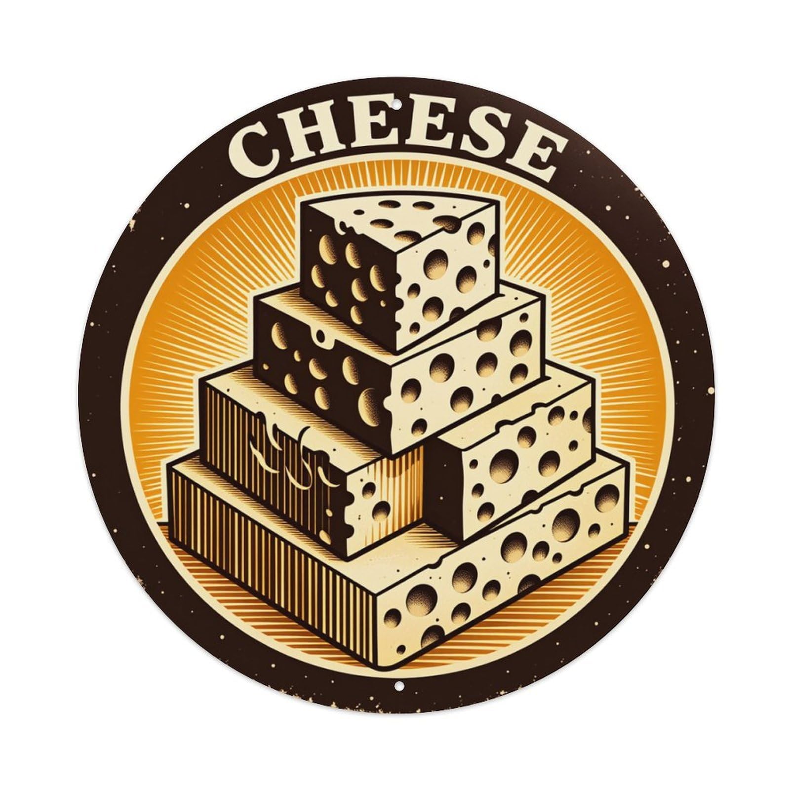 Cheese Stack Pattern Print Design Round Tin Sign Retro Metal Sign for Cafe Bar Pub Home Game Room Gym Club Wall Decoration Vintage Metal Poster 8x8 Inch