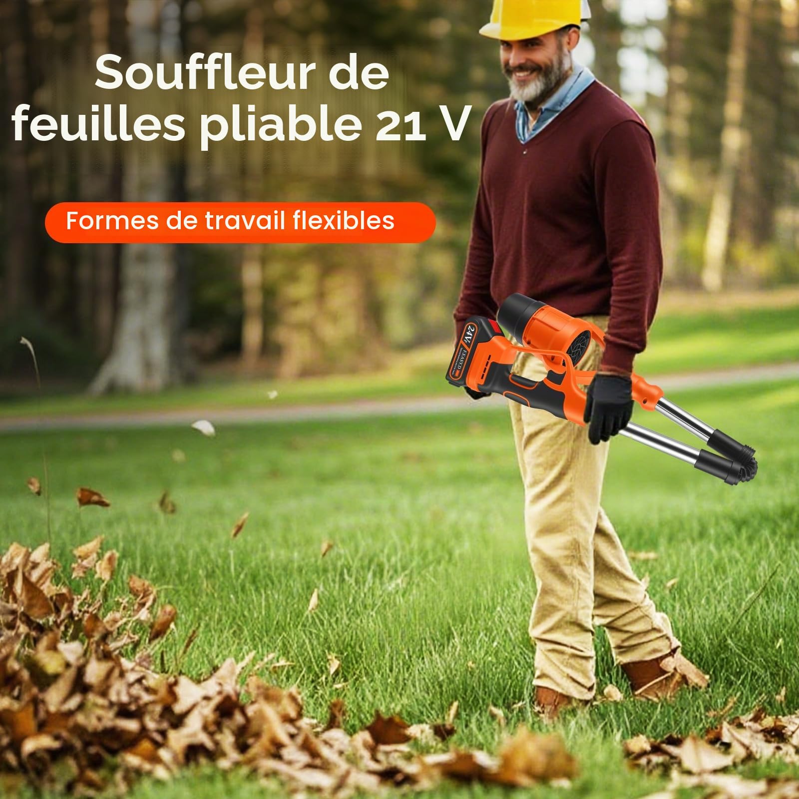 Souffleur de Feuilles sans Fil, 21V Souffleur Feuilles électrique avec 2 Batterie et Chargeur, Aspirateur 40 000 TR/Min,100 m/s, pour Nettoyer Les Feuilles, la Neige, la Poussière (Type Pliable)