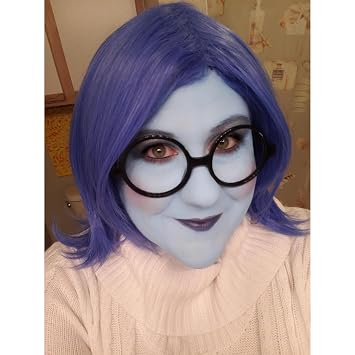 Probeauty Short Straight Blue Bob Cosplay Wig for Women Anime Costume Wigs for Halloween Party with Wig Cap (No Glasses)