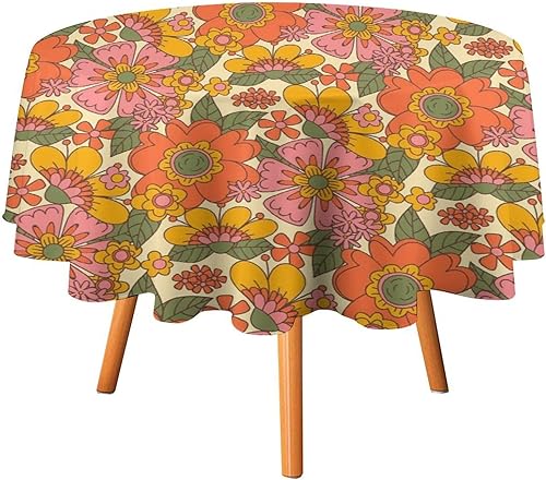 Mantel floral retro de los años 70, decoración de fiesta de cumpleaños, mantel de plástico lavable para comedor, cocina, decoración de fiesta de