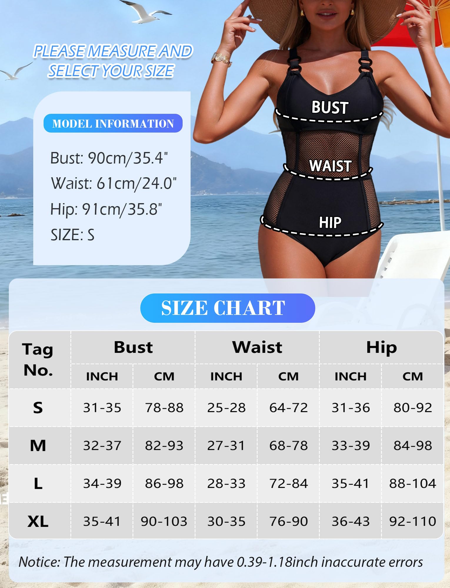 Maeau - Costume da bagno da donna sexy con scollo a V con scollo a V e pancia piatta in rete, push up, tuta da nuoto S-XL