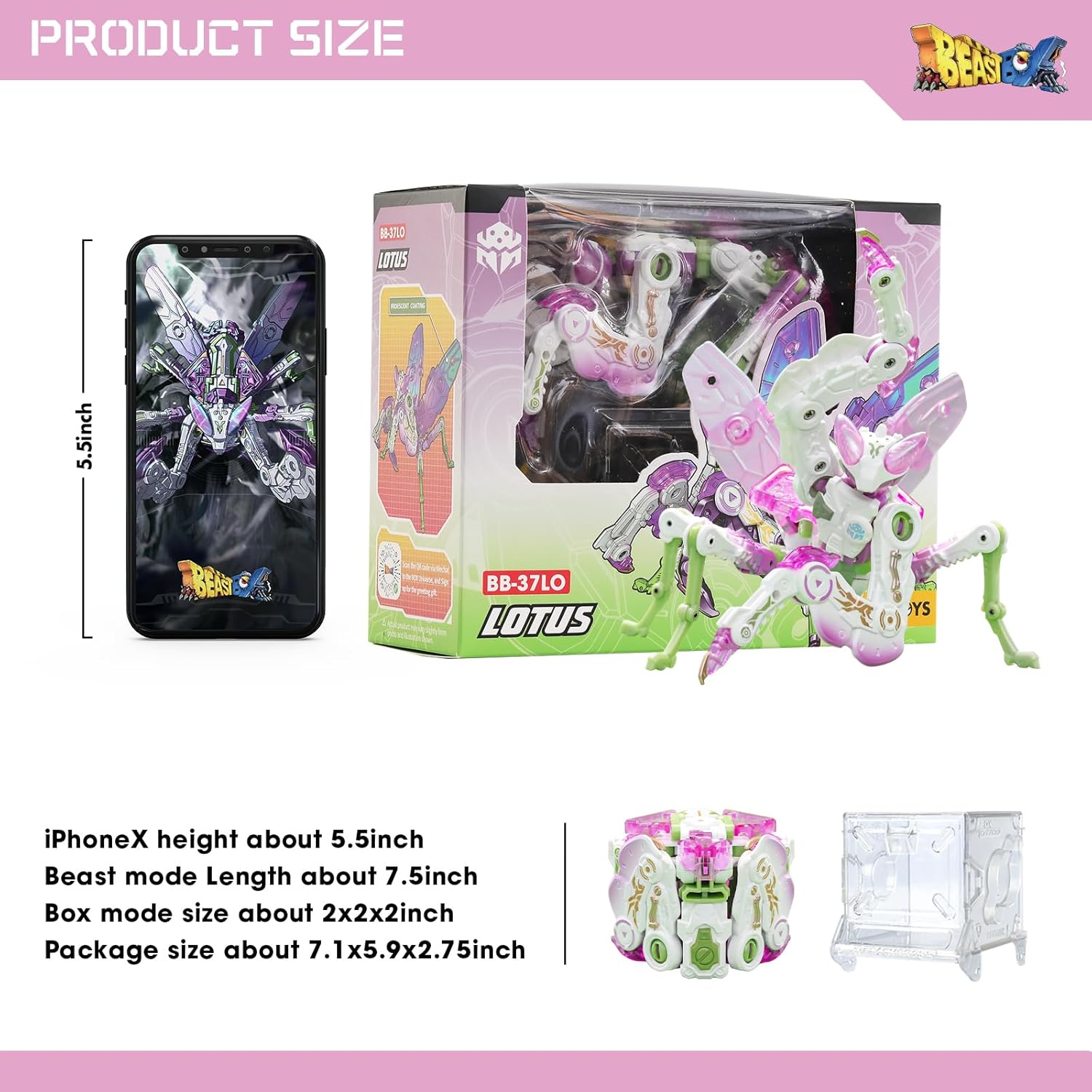 52TOYS BEASTBOX BB-37LO Lotus Deformation Toys Action Figure, Converting Toys in Mecha and Cube, Perfect Birthday Party Gift for Teens and Adults, Based on Mantis