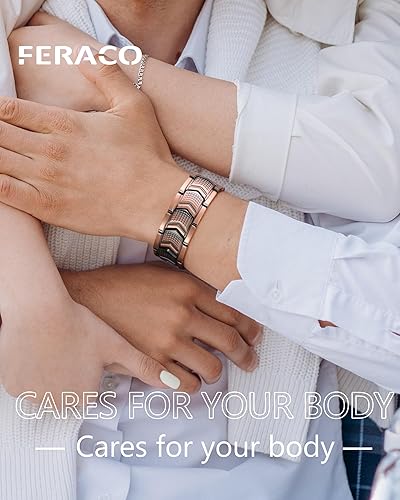 Miniatura 4 de Feraco Pulsera de cobre para hombres 3 veces más fuerza, pulsera de terapia magnética de cobre con potentes imanes de 3800 Gauss, cierre plegable de