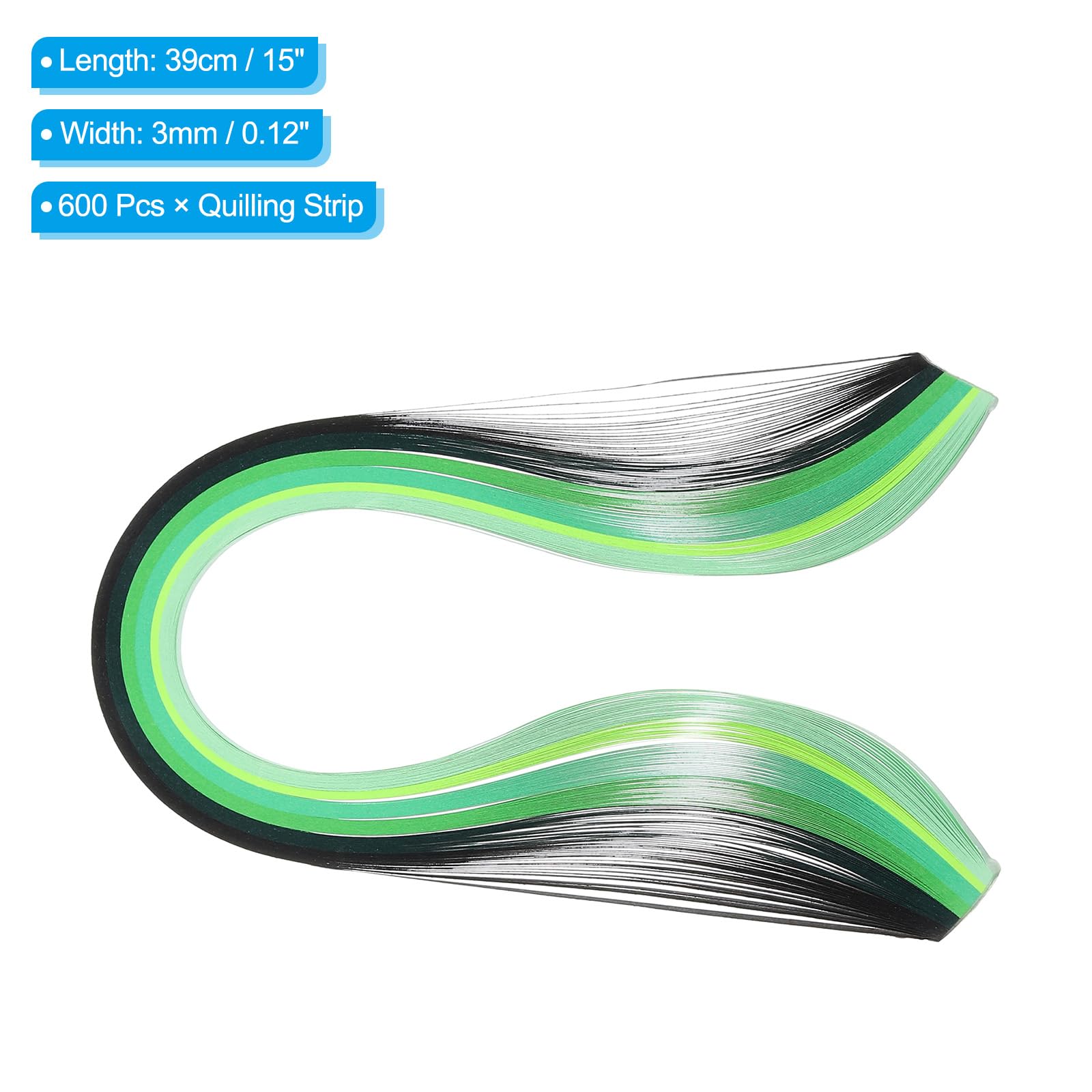 PATIKIL 600pcs Rainbow Quilling Strips Paper 1/8"(3mm) 15" Origami Paper Quilling Strip for Art DIY Hand Craft Christmas Gradient Green - Image 2