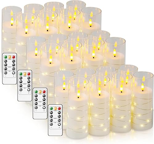 Miniatura 17 de Velas sin llama, con cadena de estrellas incorporada, velas operadas por baterías, velas LED parpadeantes, velas de pilar con control remoto y