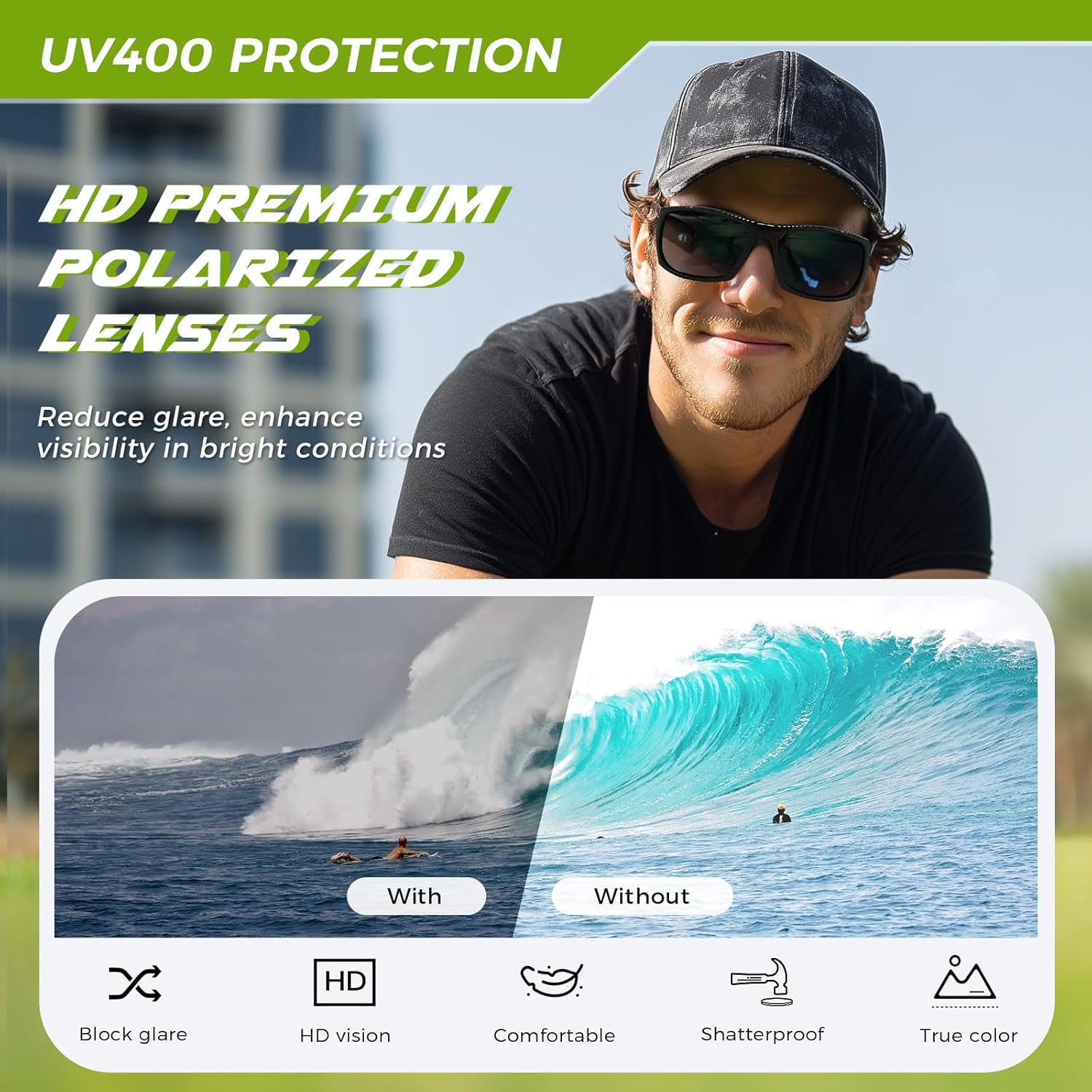 SUNGAIT Wrap Around Polarized Sport Sunglasses for Men Womens Lightweight Rectangle Cycling Running - Image 3