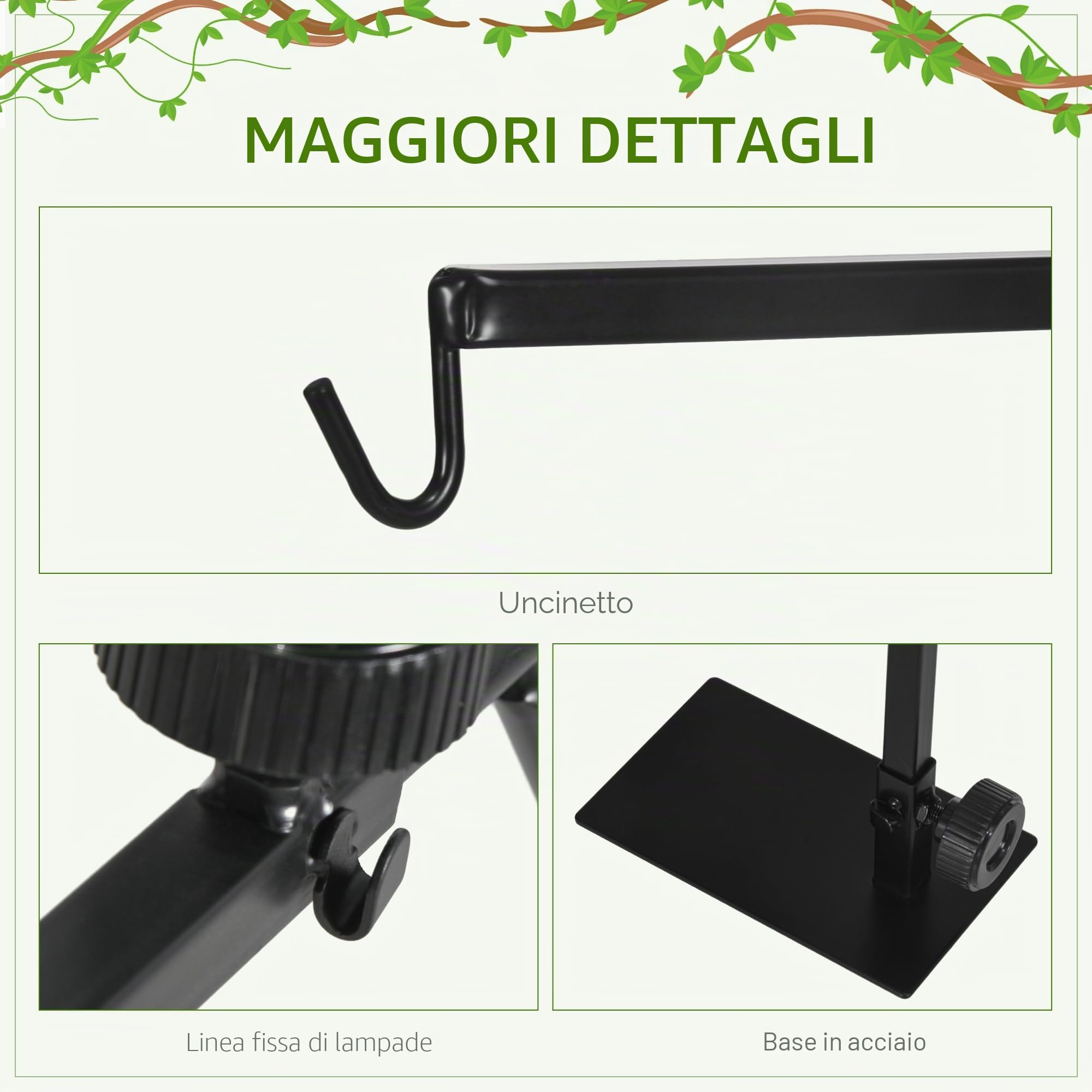 PawHut Supporto regolabile per lampada termica rettili 32x9x67 cm Nero
