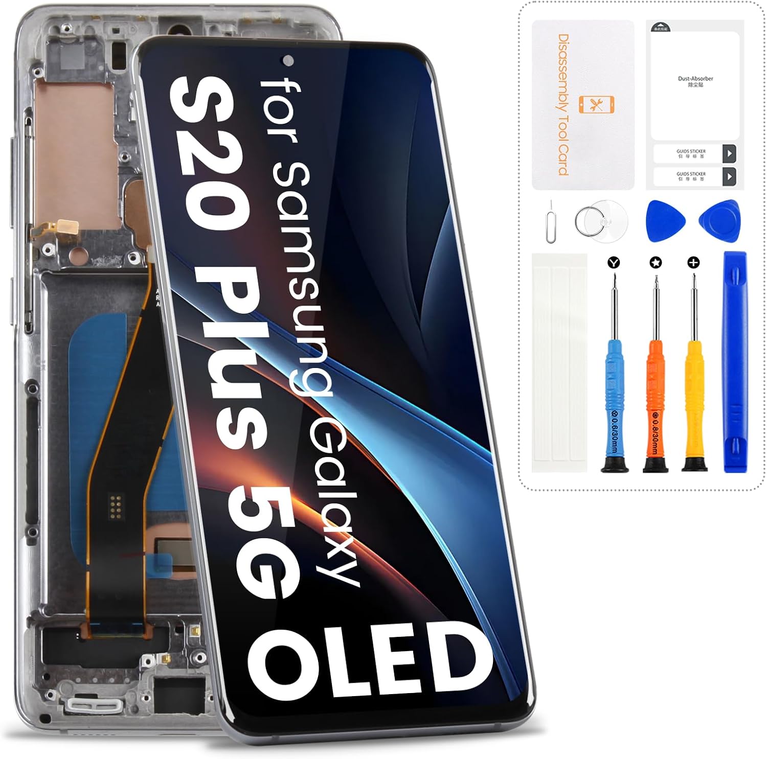 OLED for Samsung Galaxy S20 Plus 5G G986 Screen Replacement for Galaxy S20+ G985 LCD Display Touch Screen Digitizer Assembly with Tools(with Fingerprint,Black with Frame)