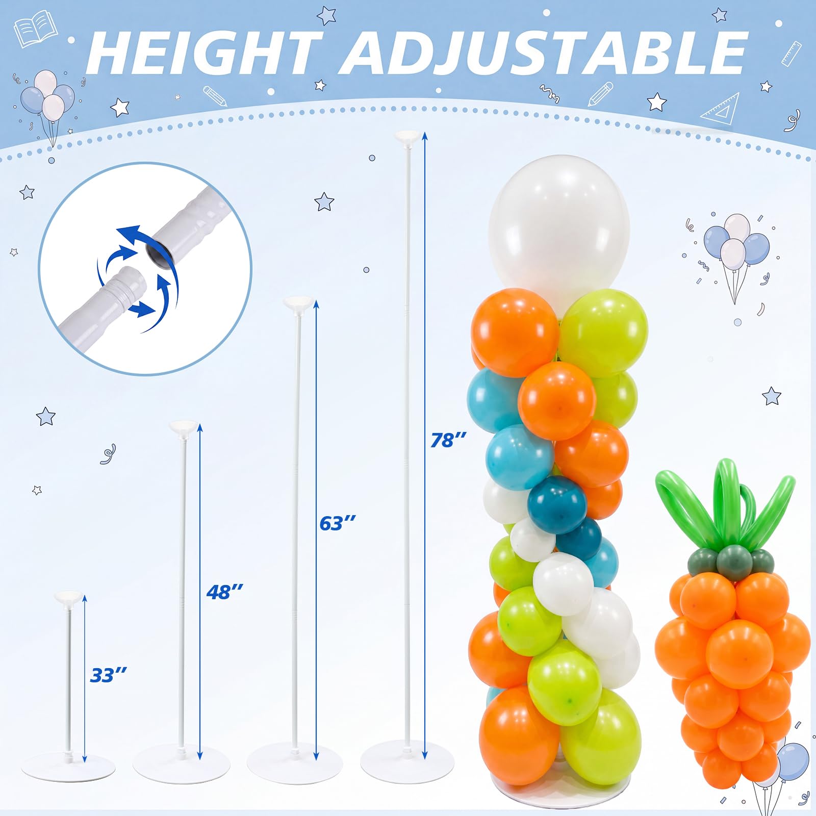 Hicarer 8 juegos de soporte de columna para globos, juego de pilar telescópico de metal ajustable de 7 pies, soporte de arco de globos para cumpleaños, boda, baby shower, decoración de fiesta (poste