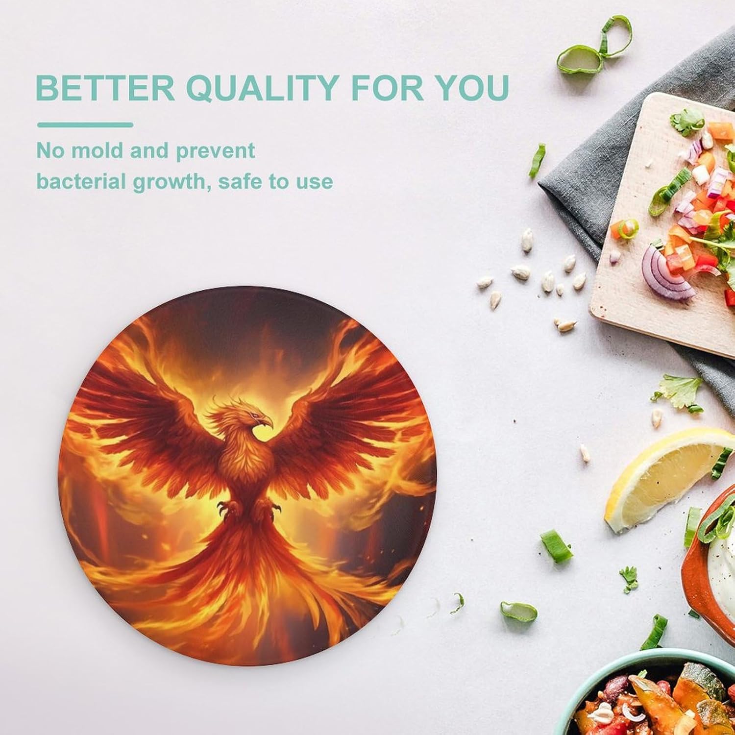 Phoenixes Bird Fire Frame Kitchen Cutting Board Glass Chopping Block for Meat Vegetables and Fruits Ideal Home Gifts