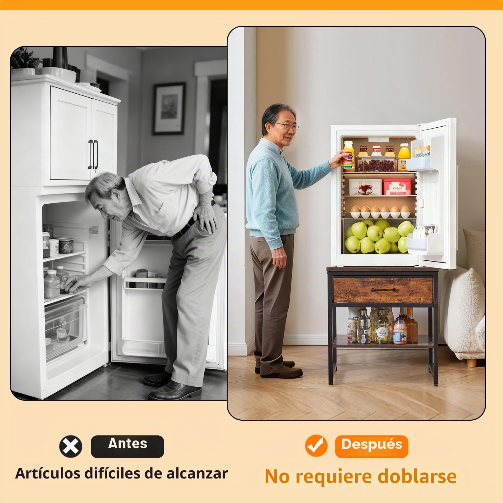 Aibiju Mesa Auxiliar Pequeña de 50 cm, Multifuncional, Auxiliar para Impresora, con Cajón de Tela, Mininevera para Cocina, Dormitorio, Oficina, Marrón Rústico YD-TM156H
