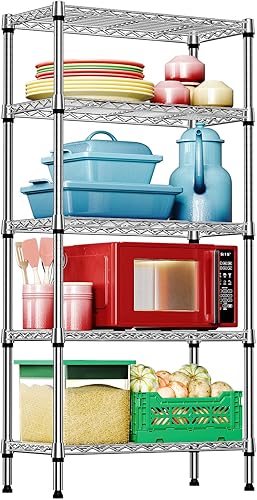 Miniatura 12 de IZEUK Estantes de almacenamiento de metal cromado de 4 niveles, organizador de estantería de alambre ajustable para cocina, baño, hogar, 1000