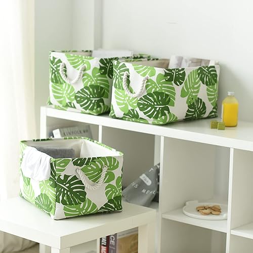 Vista 45 de Caja de almacenamiento para estantes, paquete de 6 canastas pequeñas de tela para organizar, cubos de almacenamiento plegables con asas para Blanco