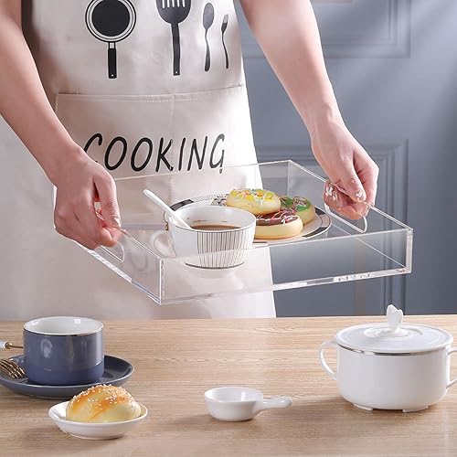 Miniatura 3 de ATOZONE Bandeja otomana de acrílico transparente con asas de 12 x 12 x 2 pulgadas, a prueba de derrames, bandeja organizadora de borde seguro,