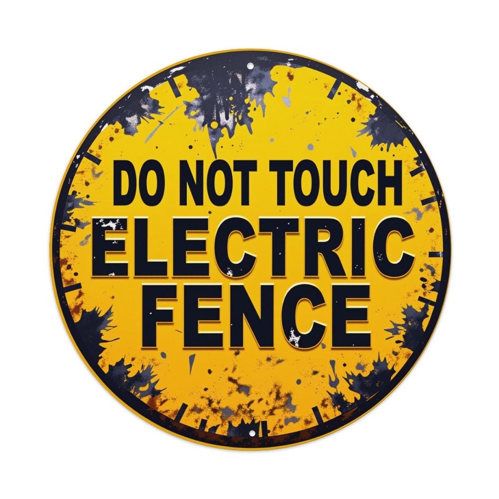 Lzwbntey Vintage Do Not Touch Electric Fence Metal Tin Sign Retro Wall Decor For Home Bar Garage Cafe, Indoor & Outdoor Decorative，Circle Metal Poster, 8X8 Inch