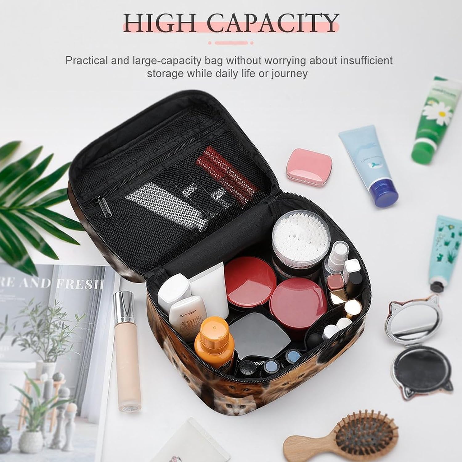 Travel Makeup Bag Portable Large Cosmetic Bag with Handle And Compartment image 4