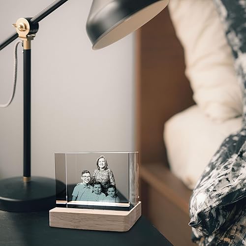 Miniatura 8 de Foto de cristal 3D personalizada, base de luz multicolor y caja de regalo incluida, foto personalizada de cristal grabado con láser 3D para mamás,