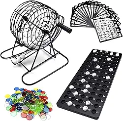 Genérico Jogo de Bingo Loto, Globo de Metal, Tabuleiro Semi Profissional para 18 Jogadores, Idade Mínima 60 Anos