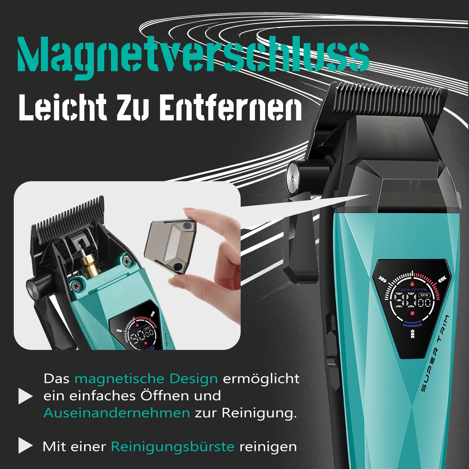 VGR 877S3 Profi Haarschneidemaschine Set, Kabelloser Titanbeschichtete Rasierer, Haarschneider Herren und Präzisionstrimmer mit 8000/9000 U/min Motor, Barber Set mit Ladestation, LED-Display, Grün