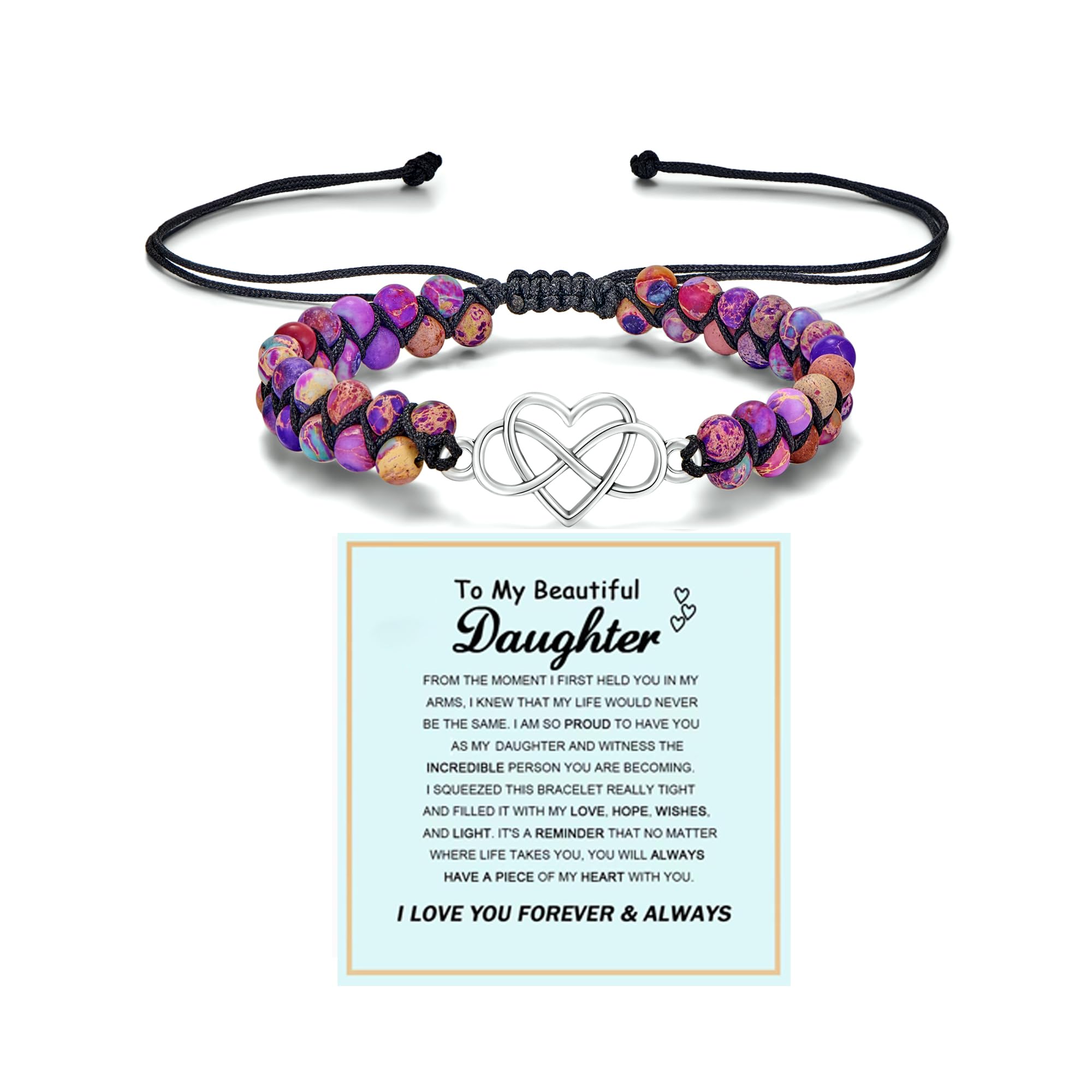 To My Granddaughter-Infinity Forever Love Heart Bracelet, Natural Emperor Stone Double Layer Purple Beaded Woven Wrap Bracelets Adjustable Mind Peace Gift Jewelry