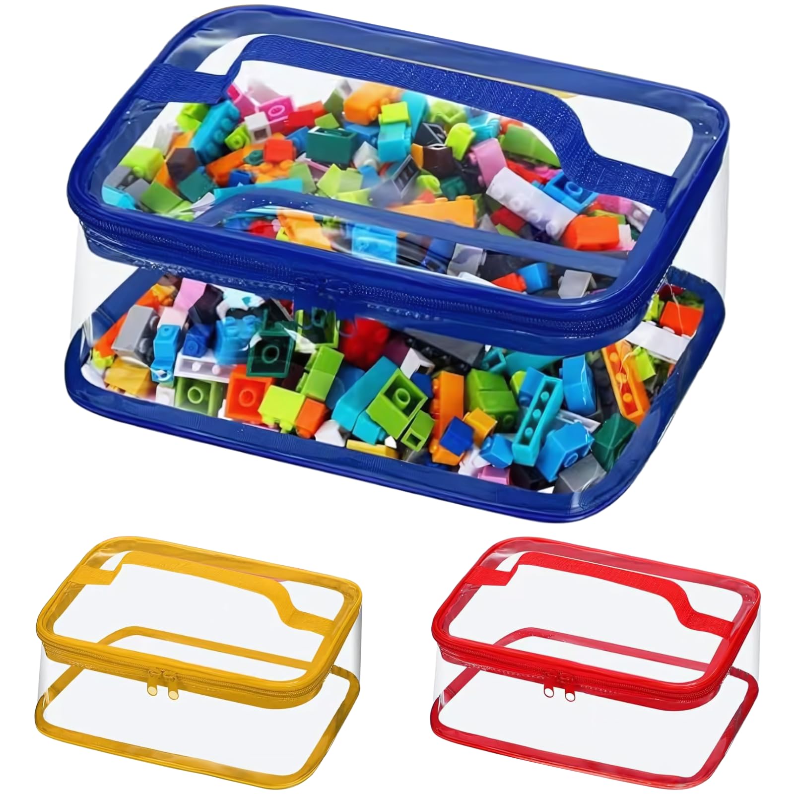 3 STK. Aufbewahrungstaschen für Spielzeug, transparente PVC-Organizer 24 x 17 x 13 cm, tragbare Reisetaschen mit Doppelreißverschluss, wasserabweisend für Brettspiele, Zuhause und Schule