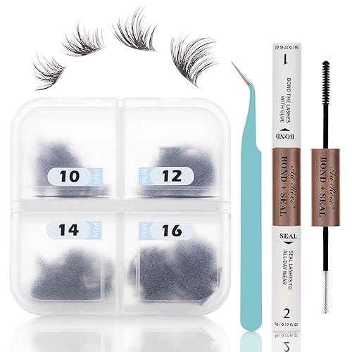 AuReve Kit de extensiones de pestañas, kit de extensiones de pestañas para bricolaje, 96 unidades, 0.07D, 0.43-0.630 pulgadas, mezcladas con unión y