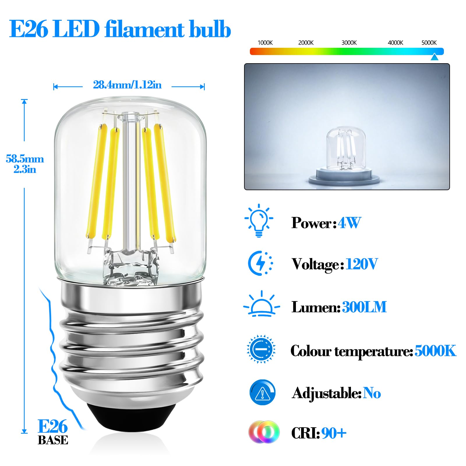 40 watt Appliance Light Bulb 4W Small Light Bulbs for Lamp E26 LED Night Light Bulbs Refrigerator Light — view 2