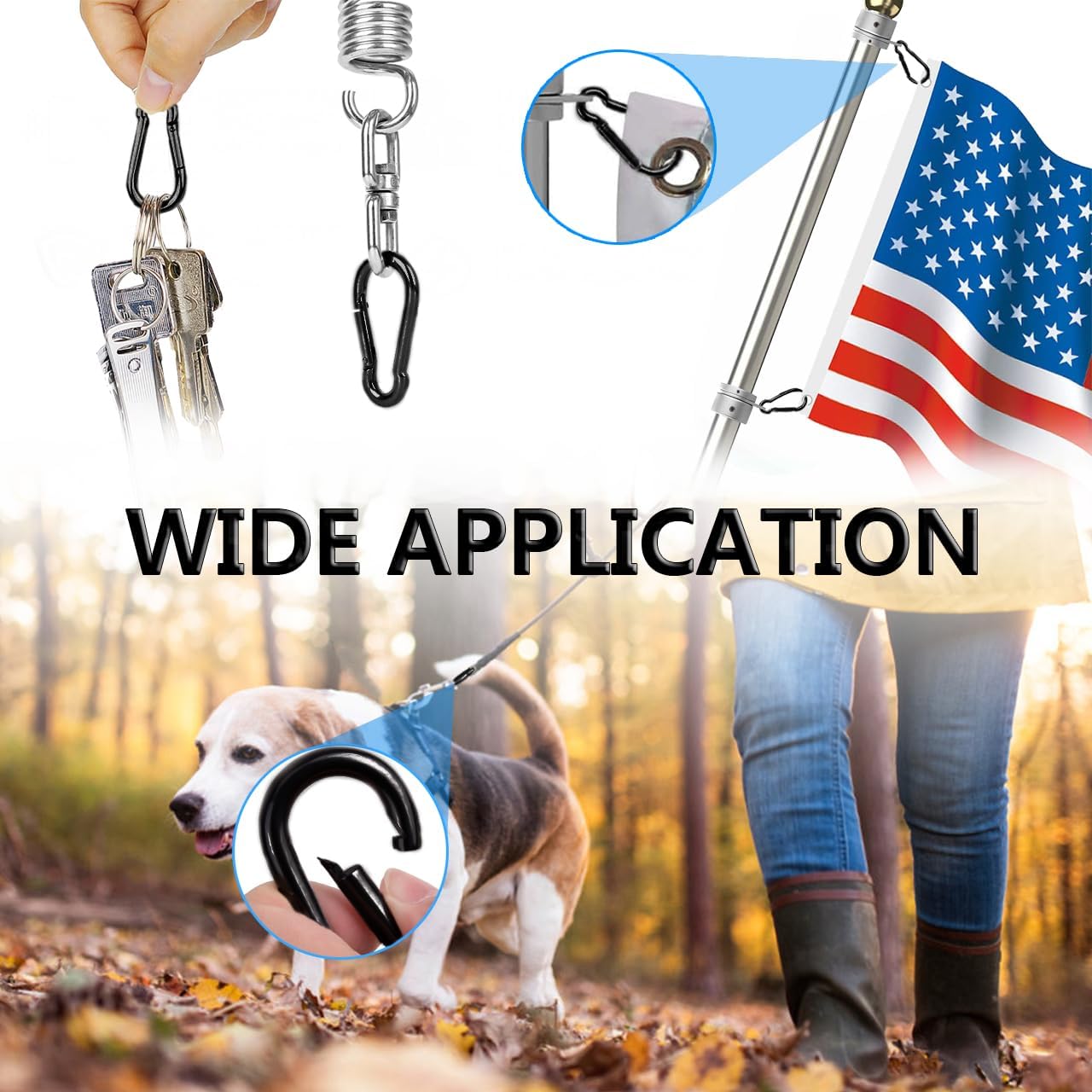 Black Carabiner Clip, Heavy Duty Spring Snap Hook Quick Link for Outdoor Camping, Hiking, Fishing, Swing Set, Hammock, Keychain