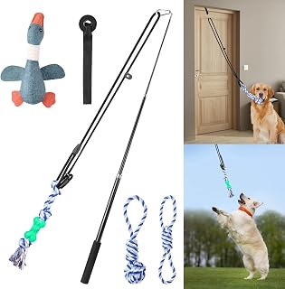 Dog Flirt Pole Chew Toys, Valued Puppy Toys Set with Puppy Teething Toys, Rope Dog Toys and Dog Catcher Pole Play for Puppies and Small Dogs Training Indoor& Outdoor
