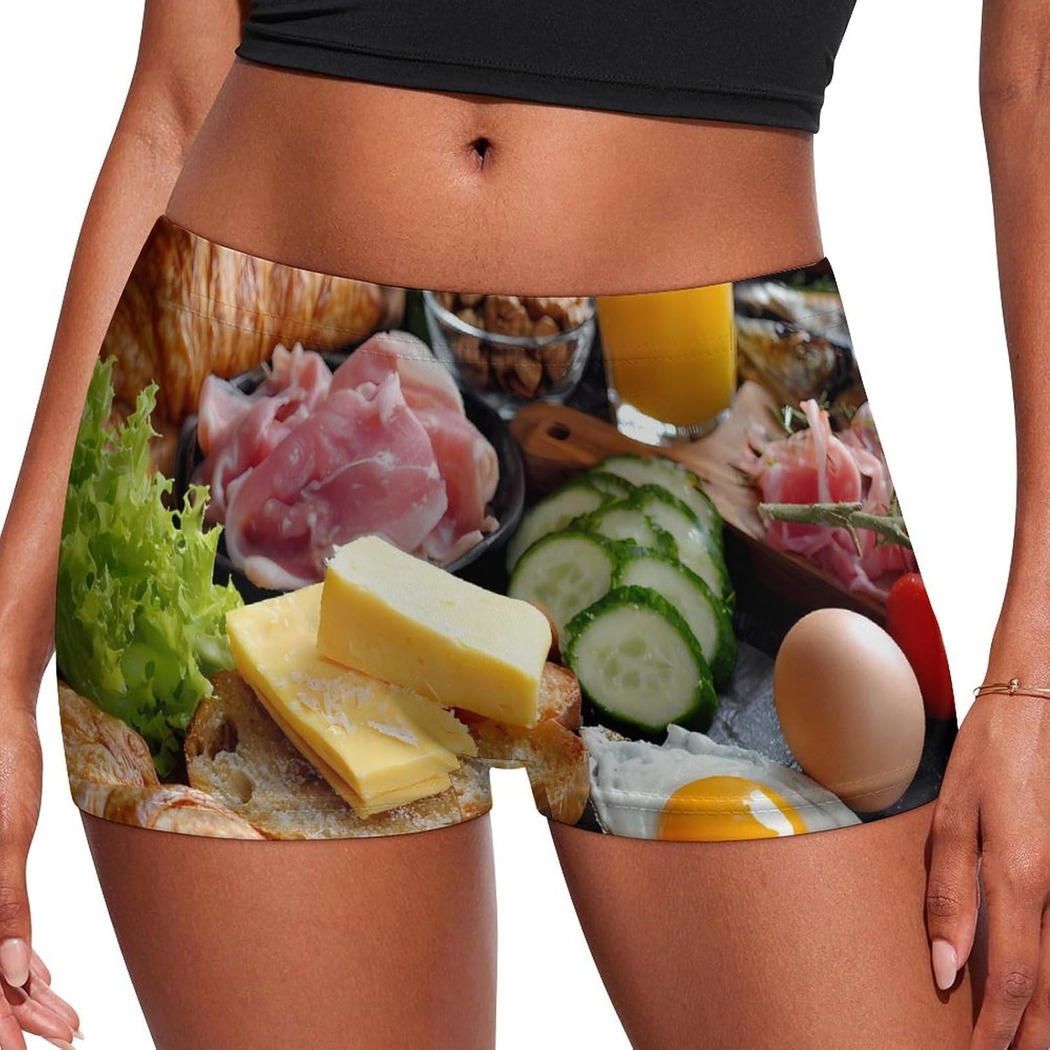 Fruits Vegetables Eggs Ham Funny Women's Boxer Briefs Breathable Underpants Trunks Stretch Underwear