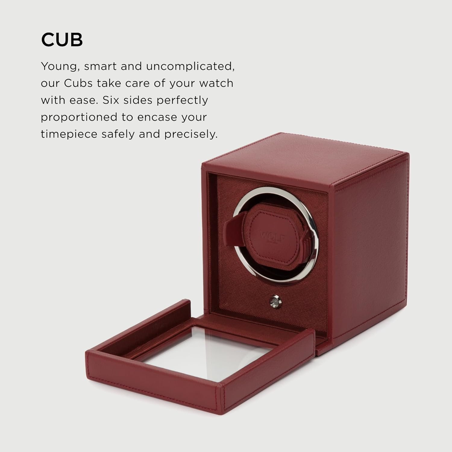 Wolf Cub Single Watch Winder with glass cover open