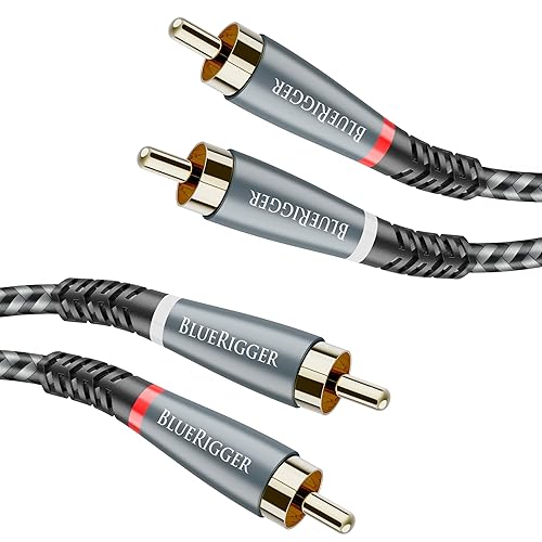 BlueRigger Cable RCA, 6 pies (2RCA macho a cable de audio estéreo 2RCA, trenzado, chapado en oro, subwoofer) - Compatible con cine en casa,