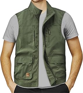 KJDWJKJRF Men's Fishing Vest Zip Photography Hunting Vest Men's Vest Outdoor Hiking Fishing Vest Photography Leisure Vest Sports Vest Cotton Safari Vest with Many Pockets