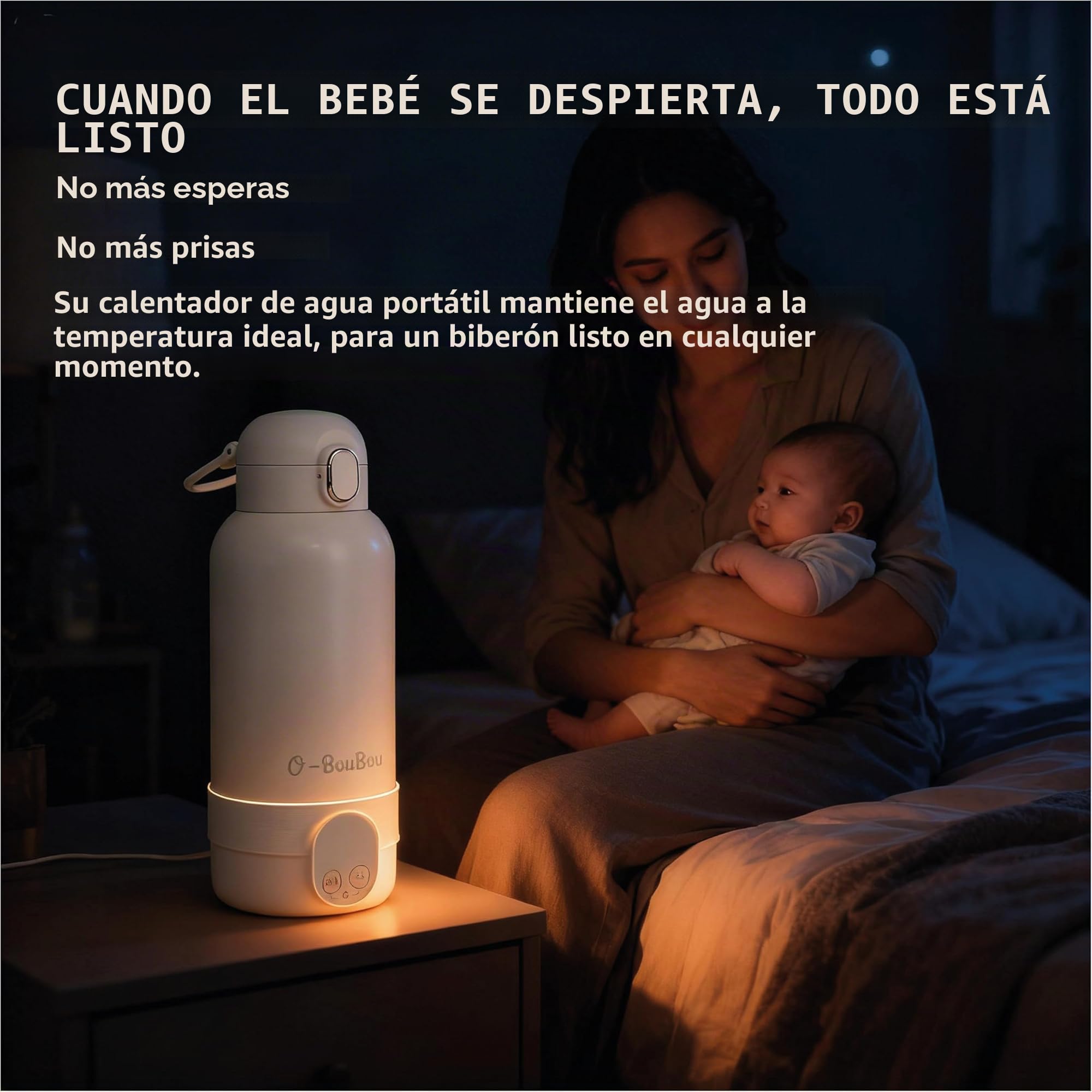 Calienta Biberones Portatil inalámbrico - Capacidad 500ml - Para Leche Materna y Agua - Acero Inoxidable - Ideal Para la Noche, Salidas y Viajes - Se Calienta en 3 Minutos - Batería de Larga Duración