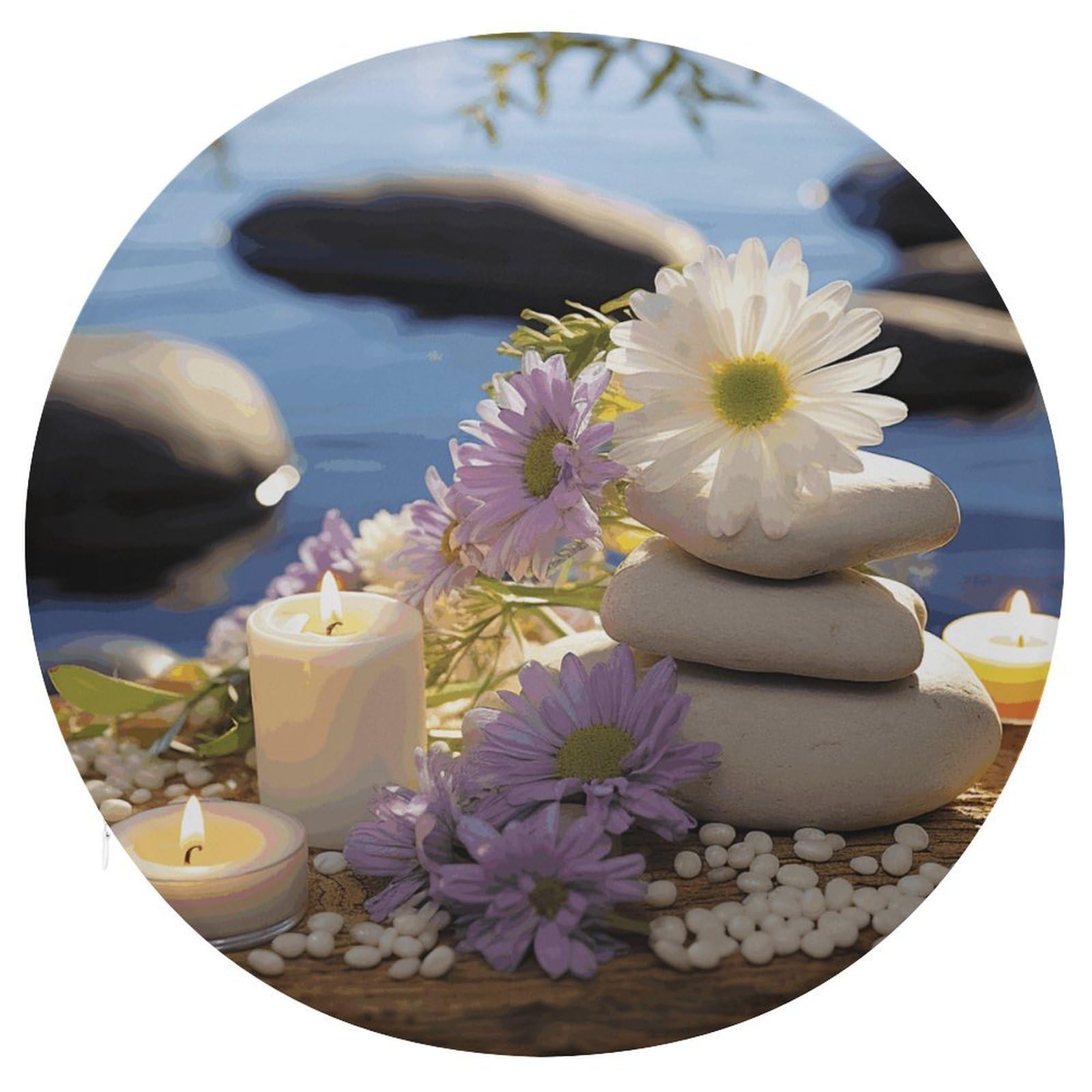 Wsoihfec Style Massage Stones With Daisy Seat Cushion Round Chair Pad