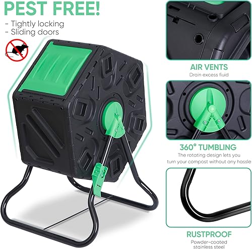 Miniatura 5 de F2C Vaso de compostaje de 37 galones para todas las estaciones, sin BPA, grande, con 2 puertas correderas y marco de acero sólido (18.5 galones)