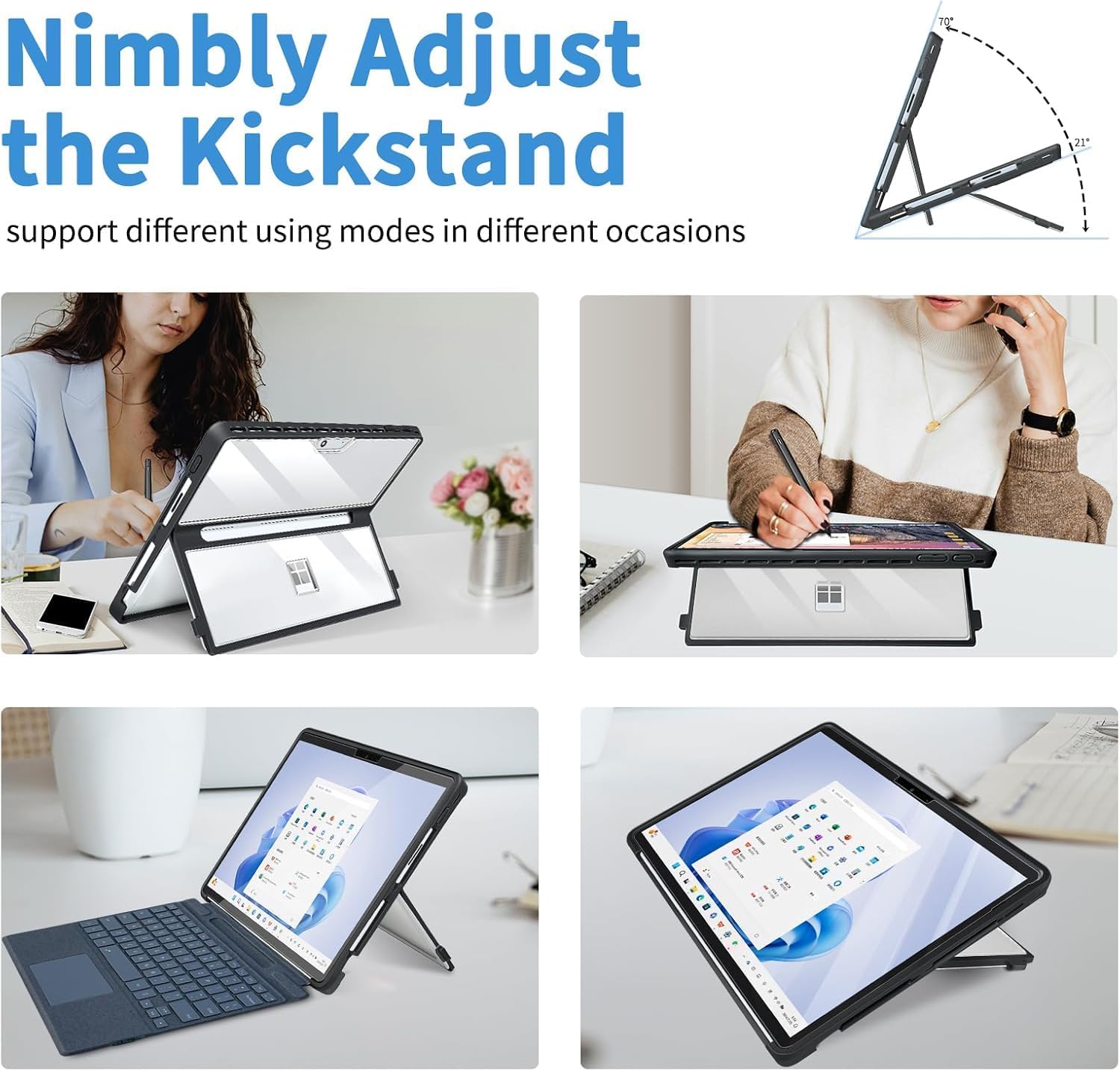 Case for Microsoft Surface Pro 11/10/9/8 13-Inch, All-in-one Rugged Case Compatible with Type Cover Keyboards, (Grey)