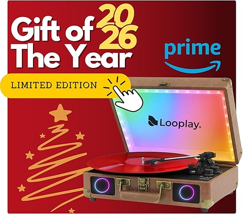 Miniatura 3 de Tocadiscos de vinilo de maleta premium con luces LED, exclusivo álbum de vacaciones, portátil, Bluetooth, todo en uno, tocadiscos para amantes de la