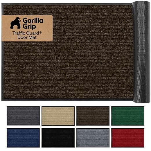 GORILLA GRIP Waterproof Traffic Guard Door Mat, 72x48, Heavy Duty Entryway Mats, Strong Backing Commercial Utility Rugs for Office Hallway, Garage Floor and Home, Low Profile Carpet Runner, Brown