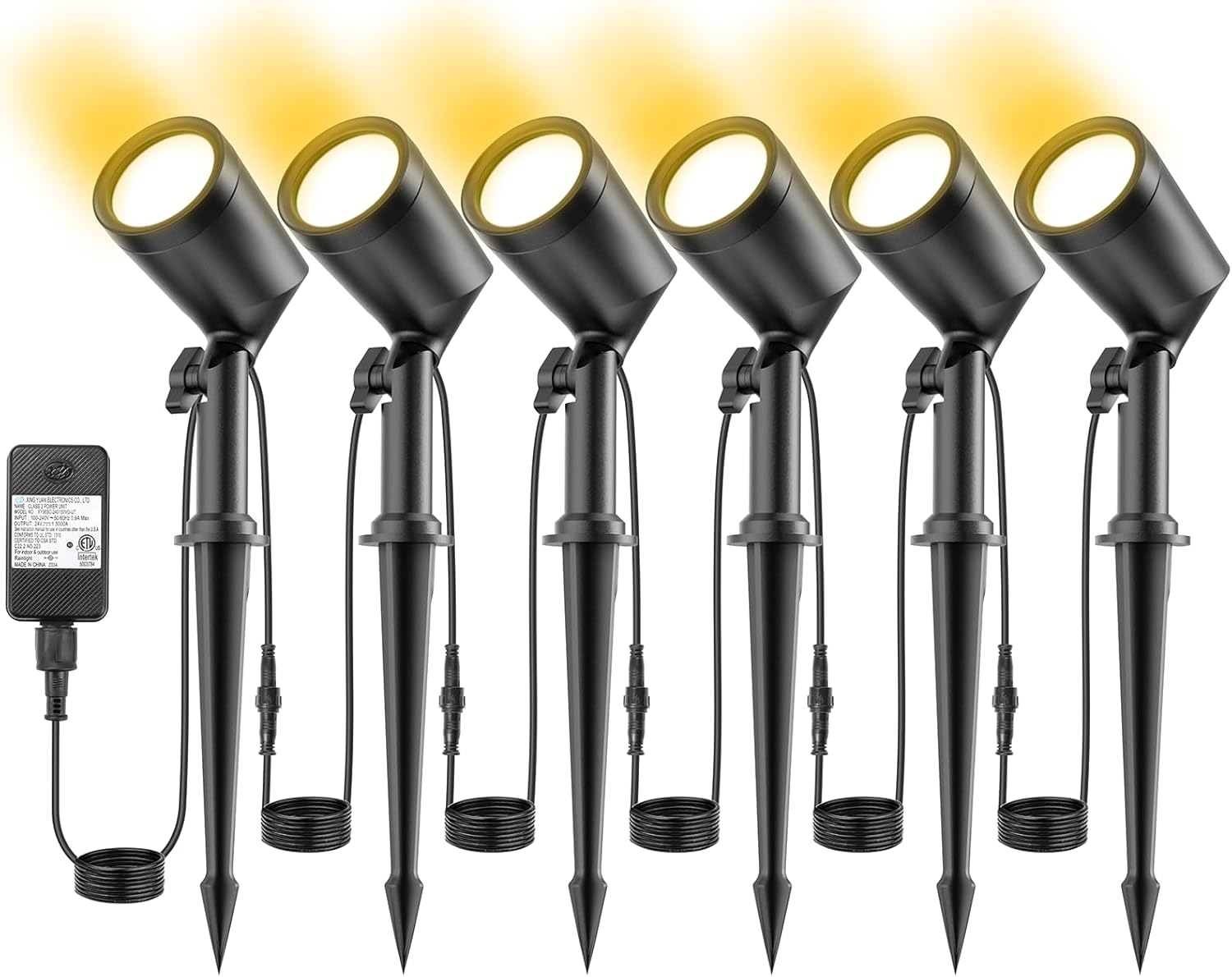 deerdance LED Outdoor Landscape Lighting Low Voltage Landscape Pathway Lights Aluminum Wired Waterproof Outdoor Spotlights Uplight Transformer for Yard House Garden 24W 2400lm (Warm White, 6)