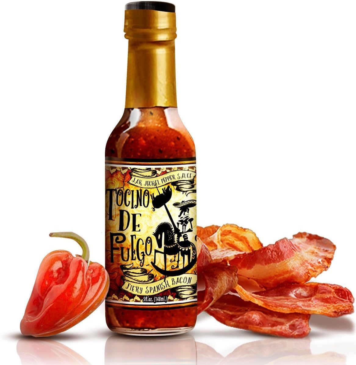 Bacon Hot Sauce | Tocino de Fuego - Fiery Spanish Bacon | 5 FL OZ | Flavor Forward Bacon Flavored Gourmet Sauce | 3/10 for Heat