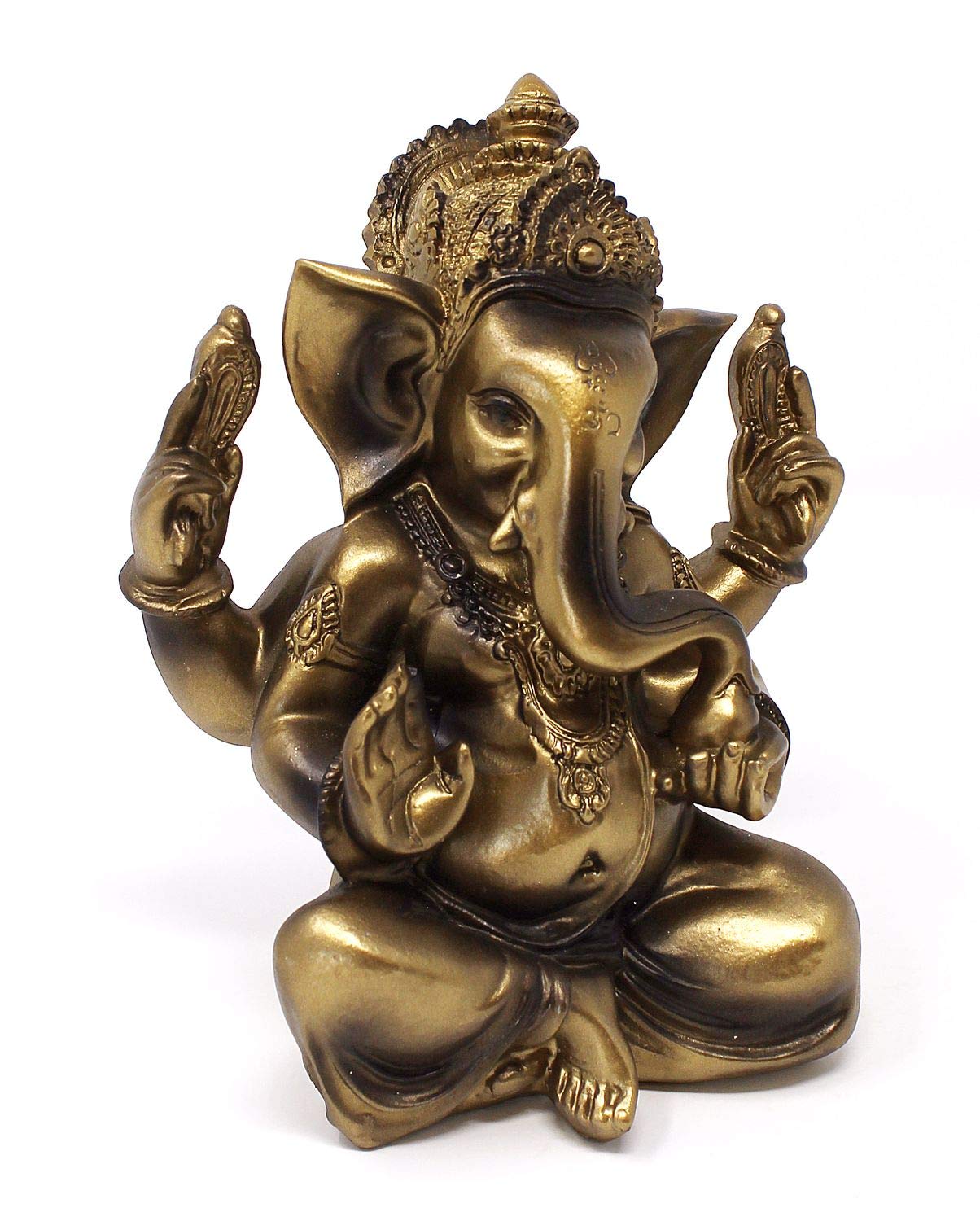 TEMPELWELT® Figurka dekoracyjna Ganesha czteroramienna 11 cm, polistan antyczny złoty, posąg boga słonia siedzący, Hinduski Bóg Ganesh Słoń, Budda Indie Azja