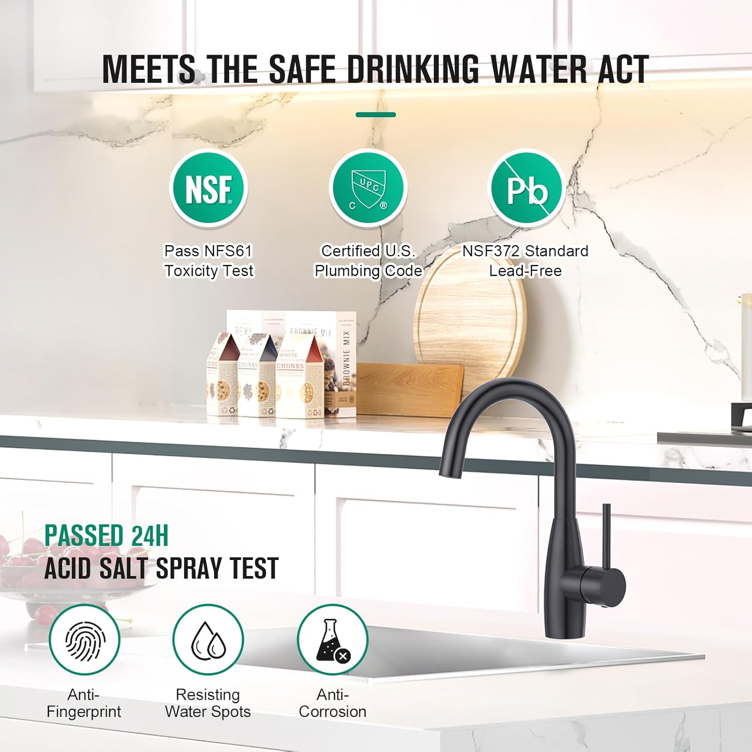 CREA Black Bar Sink Faucets Single Hole 1 Handle Small Kitchen Faucet Pre Mini Wet Bar Outdoor RV Marine 360° Swivel High Arc Stainless Steel 3 Hole Deck Plate