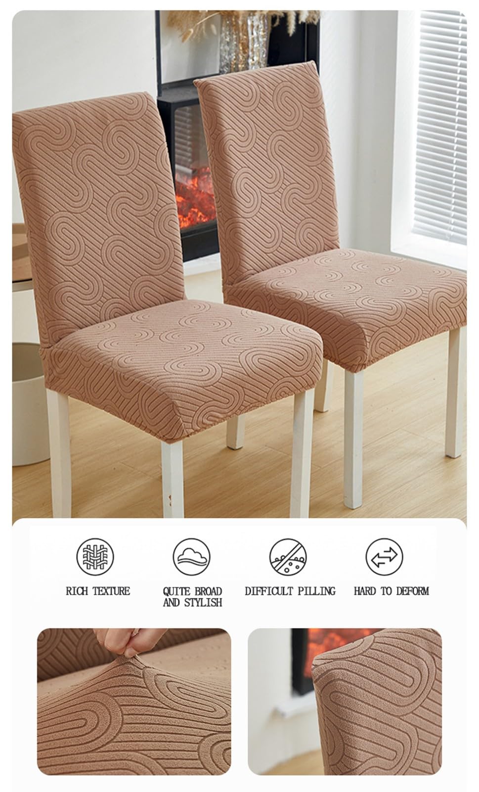 Esszimmer Stuhlhussen 2/4/6er-Set,Stretch-Jacquard-Stoff Küchenstühle,Stuhlhussen Schutz für Hotel-Speisesäle Zeremonien Bankette Hochzeiten(Beige,6 Set)