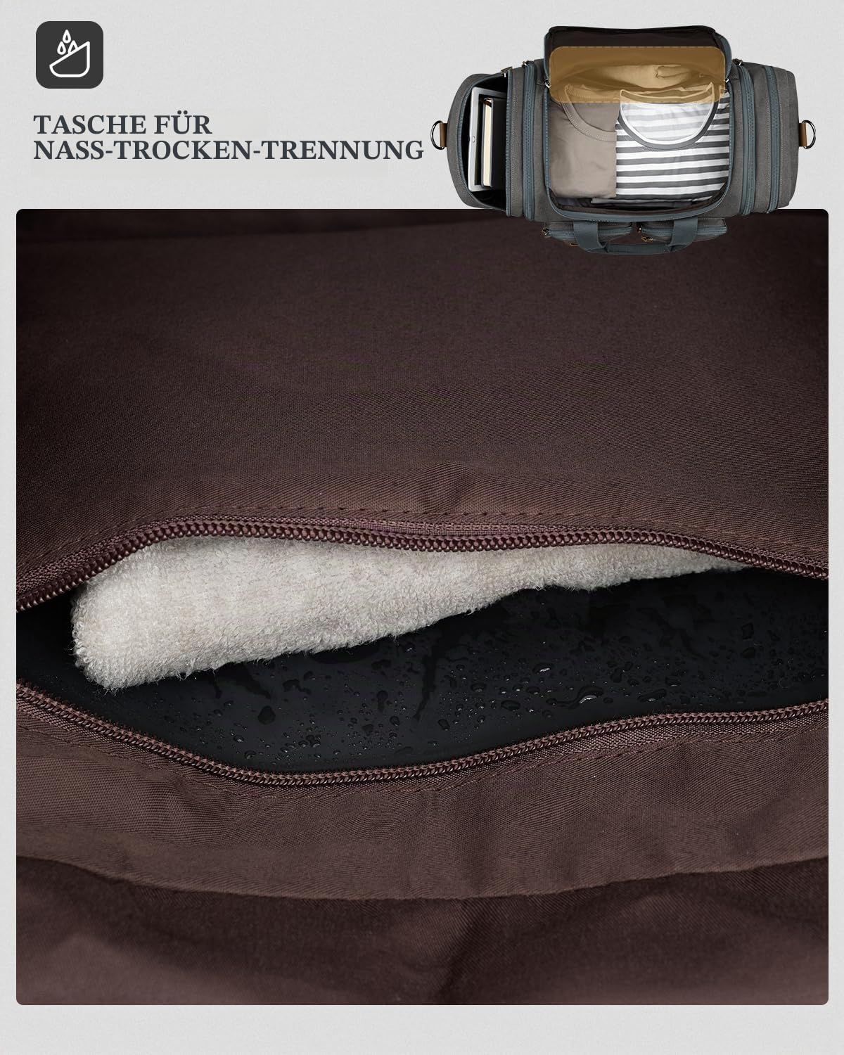 Gonex Canvas Reisetasche für Reisen, erweiterbar, wasserabweisend, 50L Handgepäck Duffeltasche für Übernachtung, Wochenende, Fitnessstudio mit Nass-Trocken-Trenntasche und Koffergriff-Hülle, grau