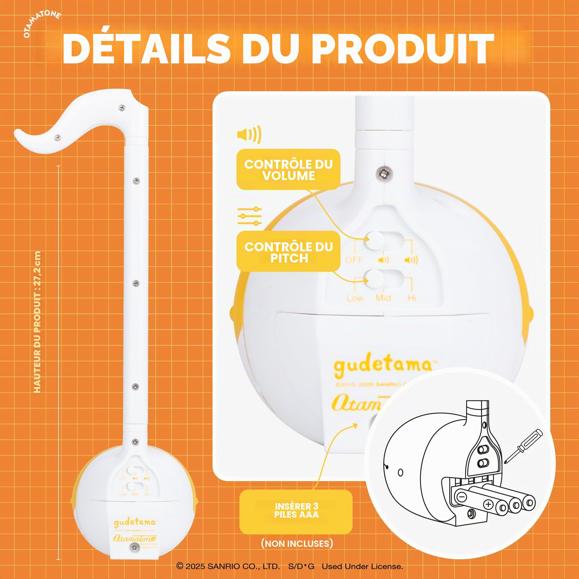 Otamatone Édition spéciale Sanrio (Gudetama) – Instrument de synthétiseur électronique amusant par Maywa Denki (licence officielle) [Comprend une feuille de chanson et des instructions en anglais]