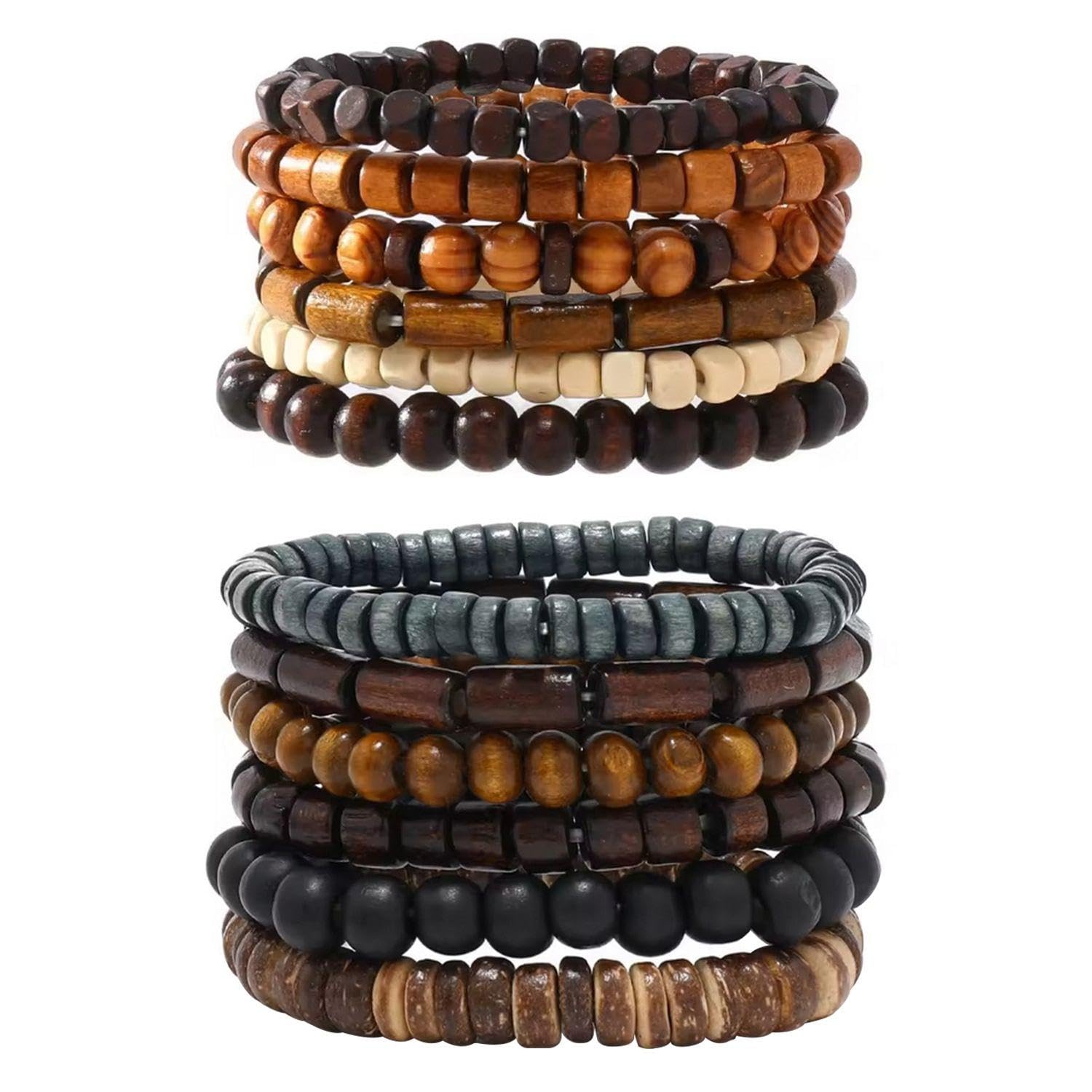 12 Pezzi di Braccialetto per Perline in Legno, Gioielli Boho, Braccialetto Perline da Uomo, Gioielli Retro Semplici.